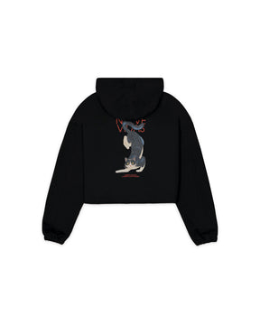 MEOWS AND MIRACLES OVERSIZED CROP HOODIE BLACK