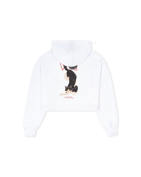 OVERSIZED CROP HOODIE MEOWS AND MIRACLES WHITE