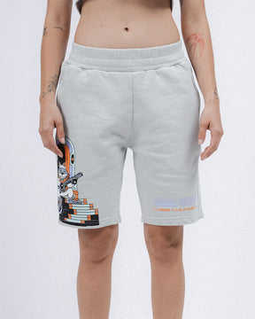 COMFY CHRONICLES OF THE FELINE GALAXY GRAY BERMUDA SHORTS