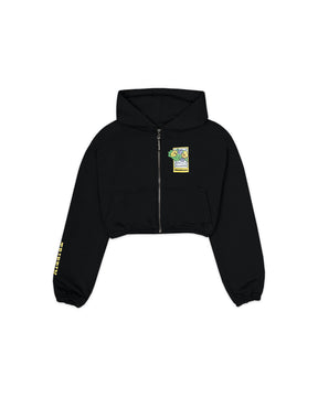 BLACK LEAFY ESCAPES RIBBED CROP HOODIE