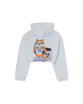 CELESTIAL CAT RADIANCE GRAY CROP HOODIE