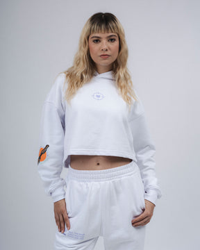 OVERSIZED CROP HOODIE KITTY SHOT WHITE