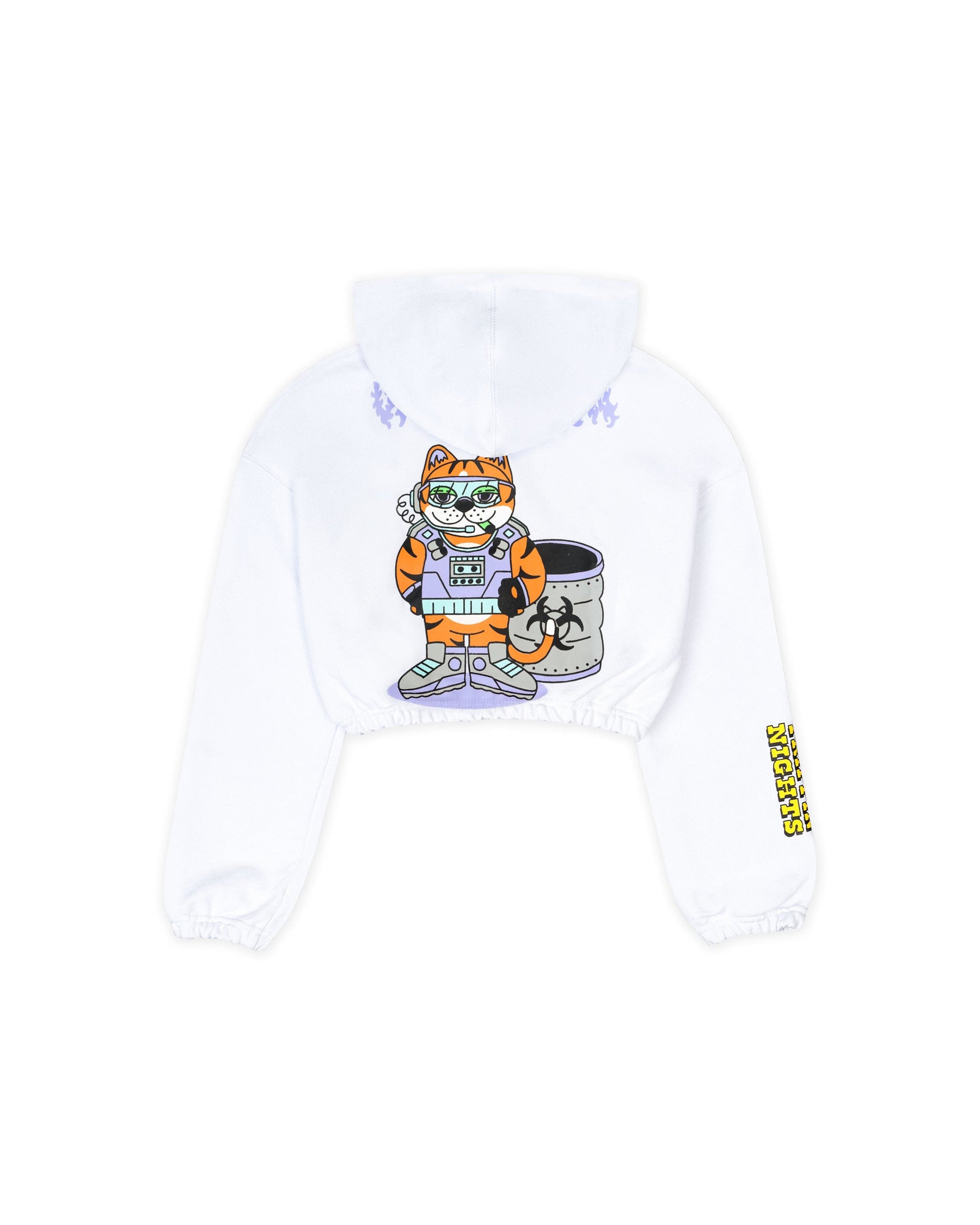 CELESTIAL CAT RADIANCE WHITE ROUNDED CROP HOODIE