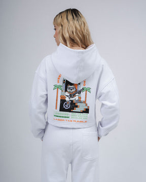 OVERSIZED CROP HOODIE KITTY SHOT WHITE