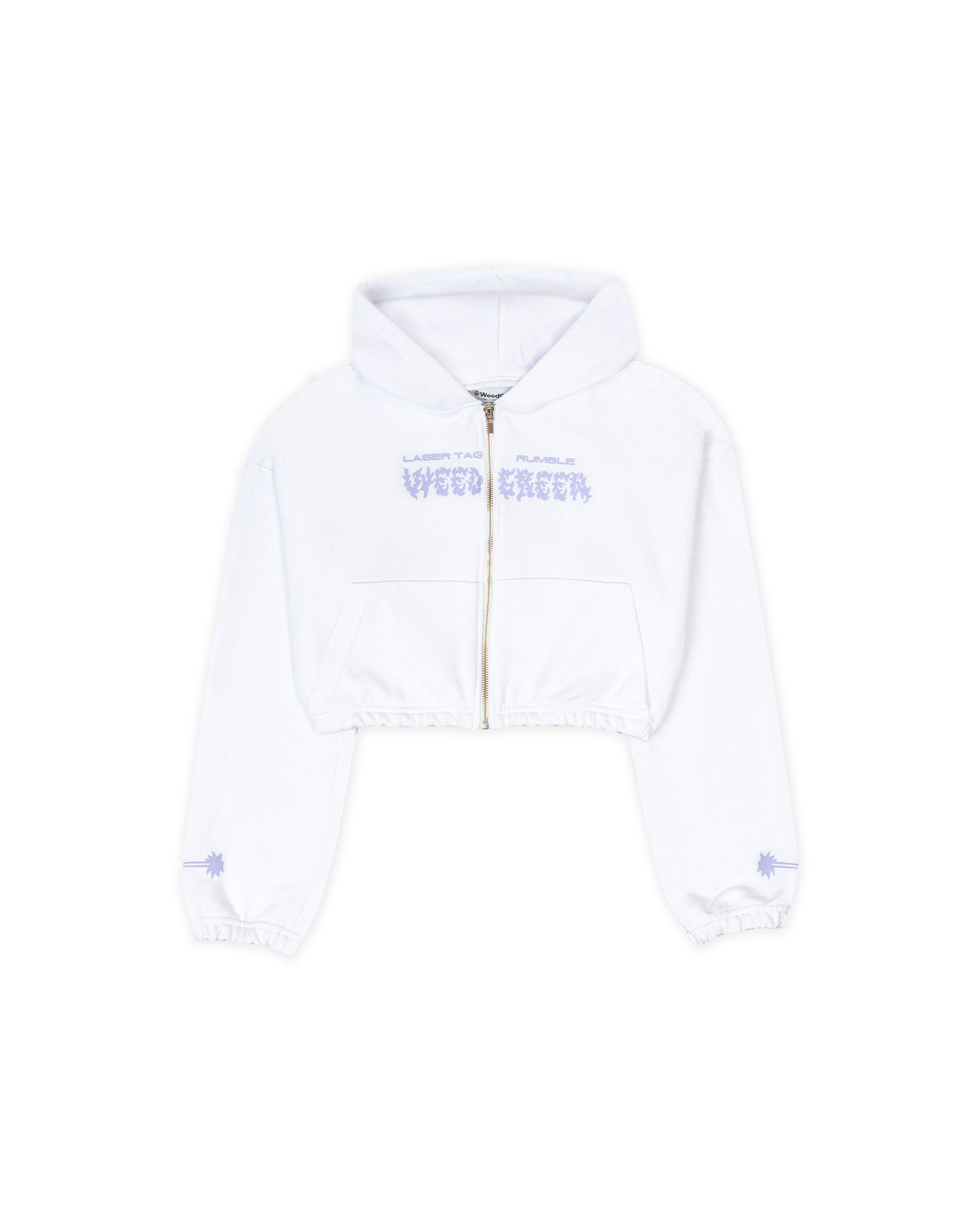 CELESTIAL CAT RADIANCE WHITE ROUNDED CROP HOODIE