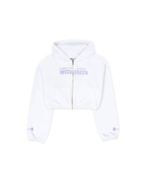 CELESTIAL CAT RADIANCE WHITE ROUNDED CROP HOODIE